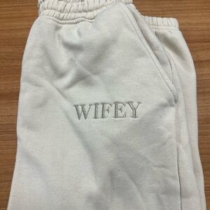 Six stories cream wifey sweatsuit